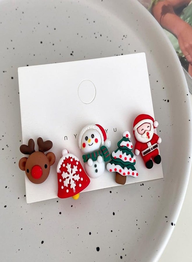 Cicod 6 Pair Christmas Stud Earrings Cute Polymer Clay Christmas Earrings Set Funny Bow Tree Santa Elk Snowman Gingerbread Holiday Earrings for Resin Xmas Jewelry for Women - Image 2